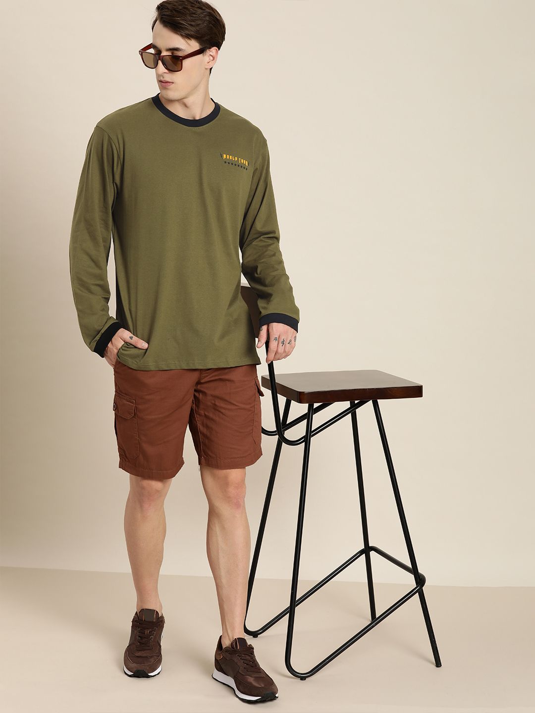 DILLINGER Men Olive Green Printed Cotton Oversized  T-shirt
