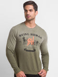 Being Human Men Olive Green Printed Pure Cotton Sweatshirt