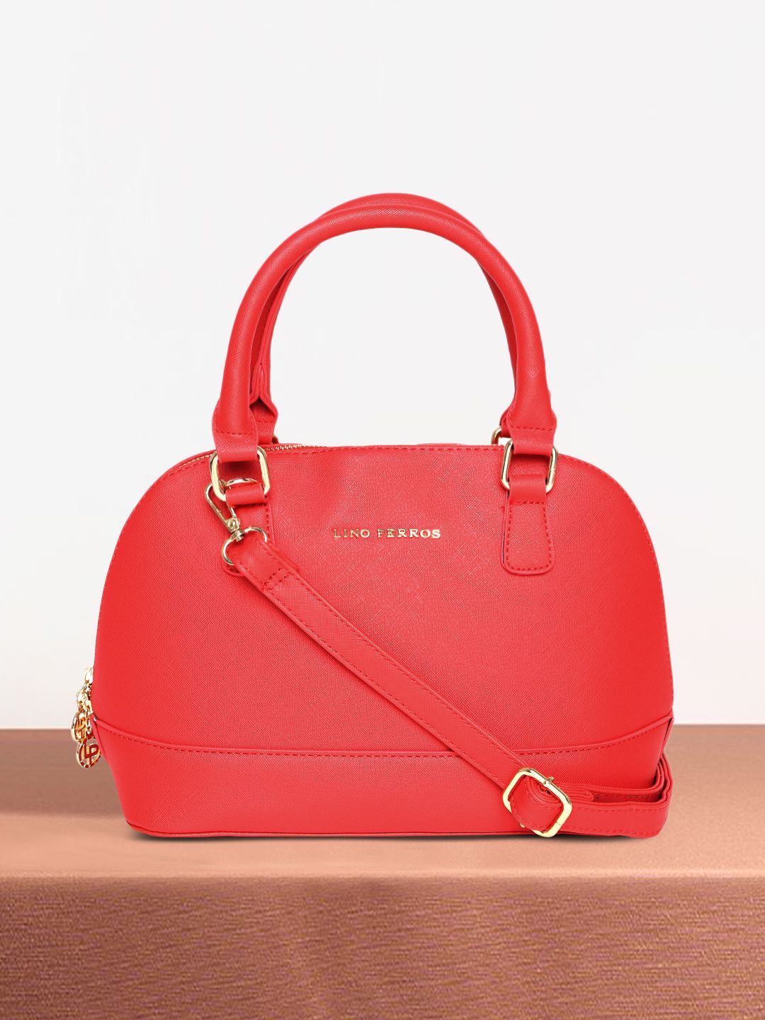 Lino Perros Red Solid Handheld Bag with Detachable Sling Strap