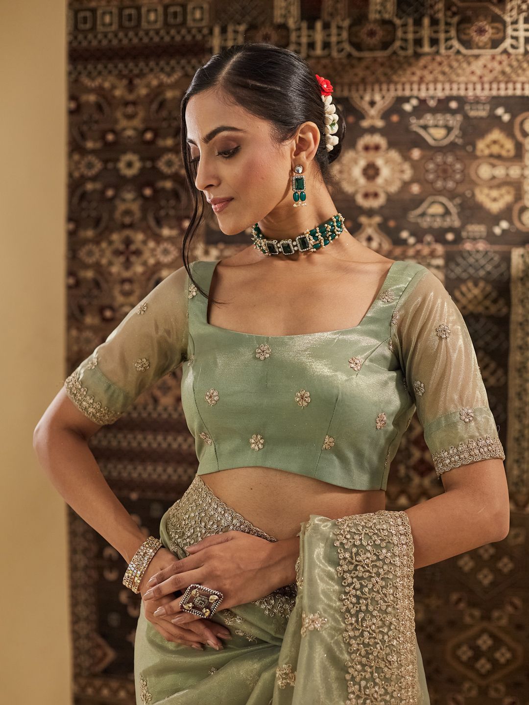 Kasee ​​Floral Zardozi Supernet Designer Saree