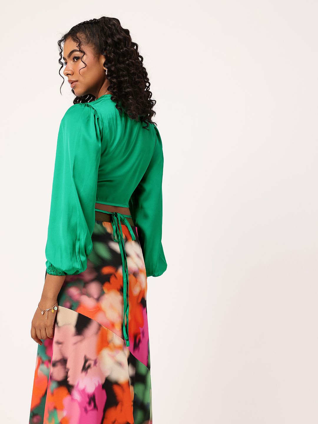 DressBerry Satin Sparkle Wrap Crop Top