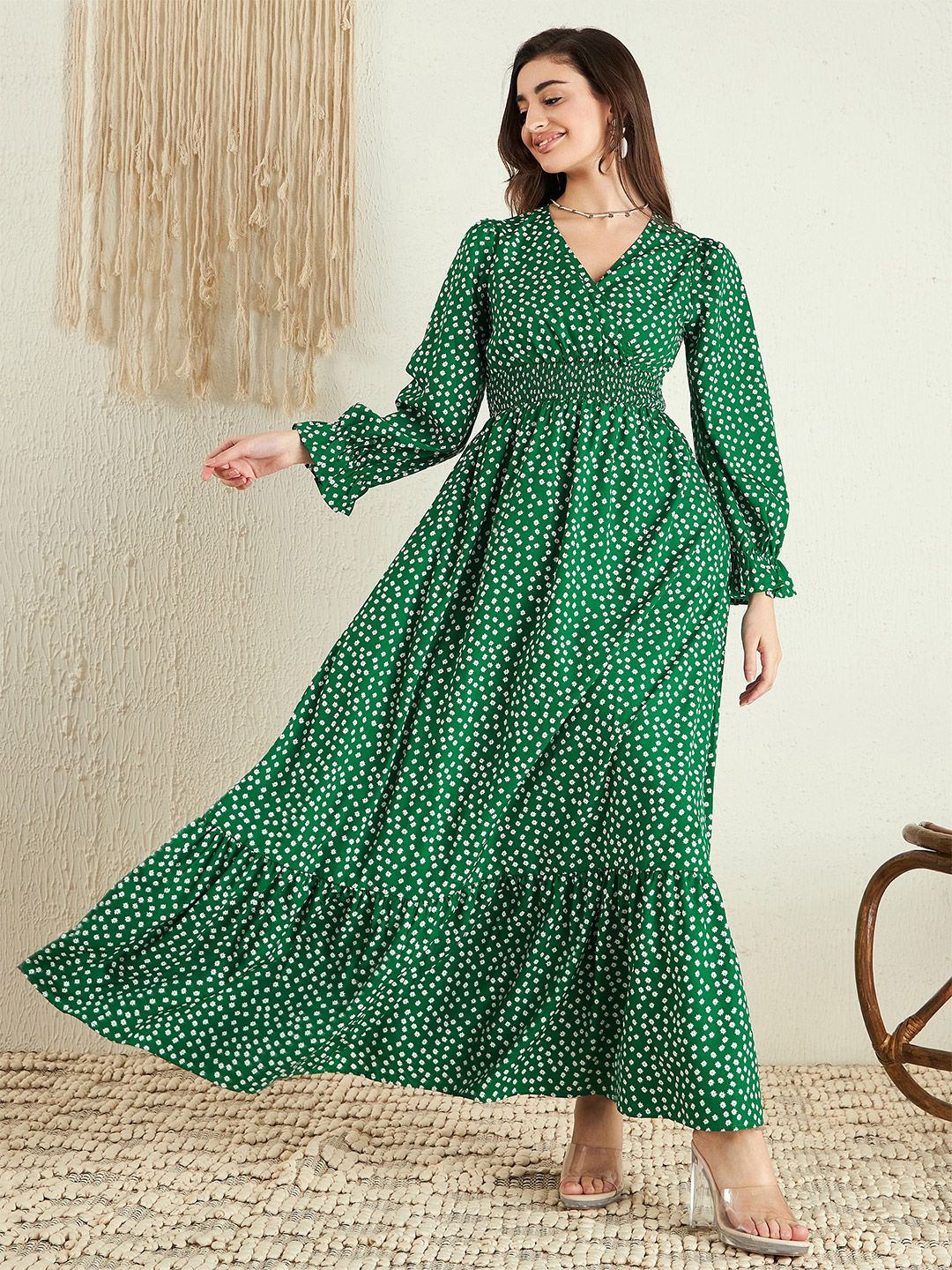 Berrylush Floral Printed Puff Sleeve Maxi Dress