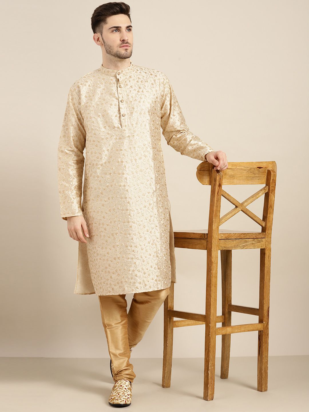 SOJANYA Men Beige Floral Kurta