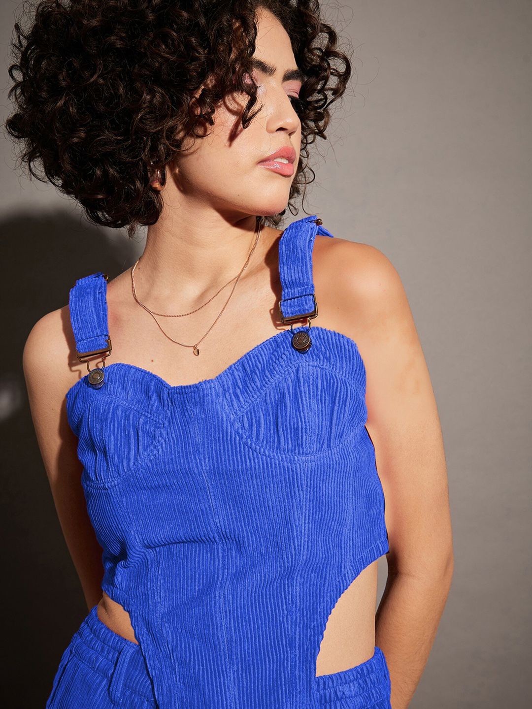 SASSAFRAS Ribbed Shoulder Straps Corduroy Cotton Crop Top