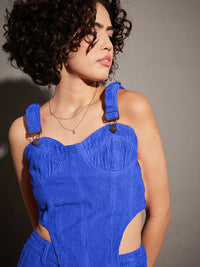 SASSAFRAS Ribbed Shoulder Straps Corduroy Cotton Crop Top