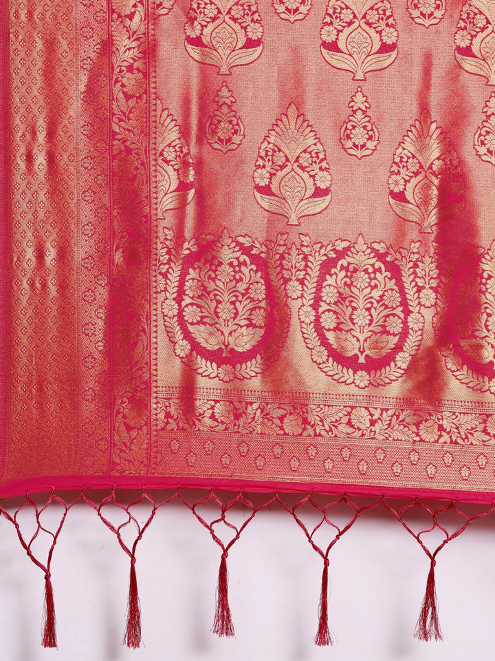 Saree mall Pink Ethnic Motifs Zari Silk Blend Banarasi Sarees