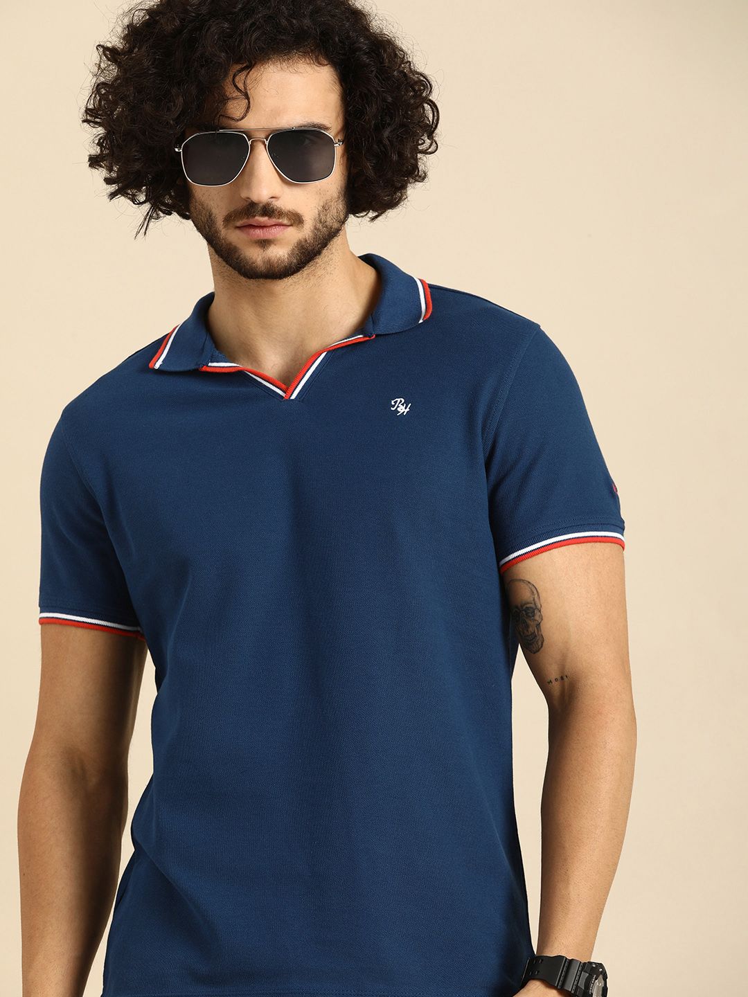 Menjadi T-Shirt Kapas Polo Polo Lelaki Manusia Biru