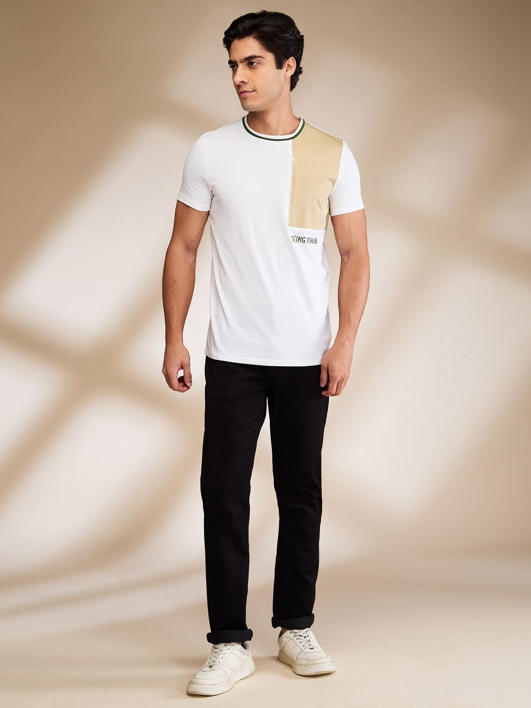 Being Human Men Colourblocked Pockets Slim Fit T-shirt