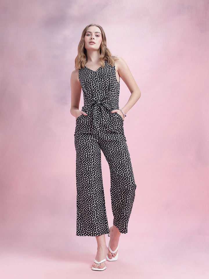 DressBerry Abstract Printed Basic Monochrome Jumpsuit