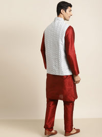 SOJANYA Men Maroon Kurta dengan Jaket Churidar & Nehru