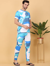 Sweet Dreams Blue & White Abstract Printed Round Neck Night suit