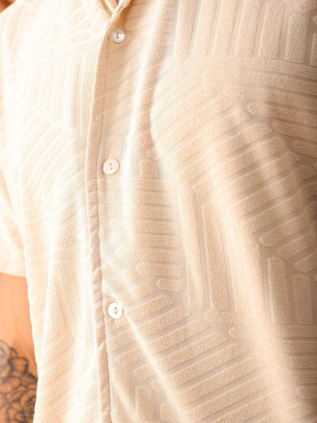 The Indian Garage Co Men Slim Fit Textured Terry Knit Resortwear Shirt