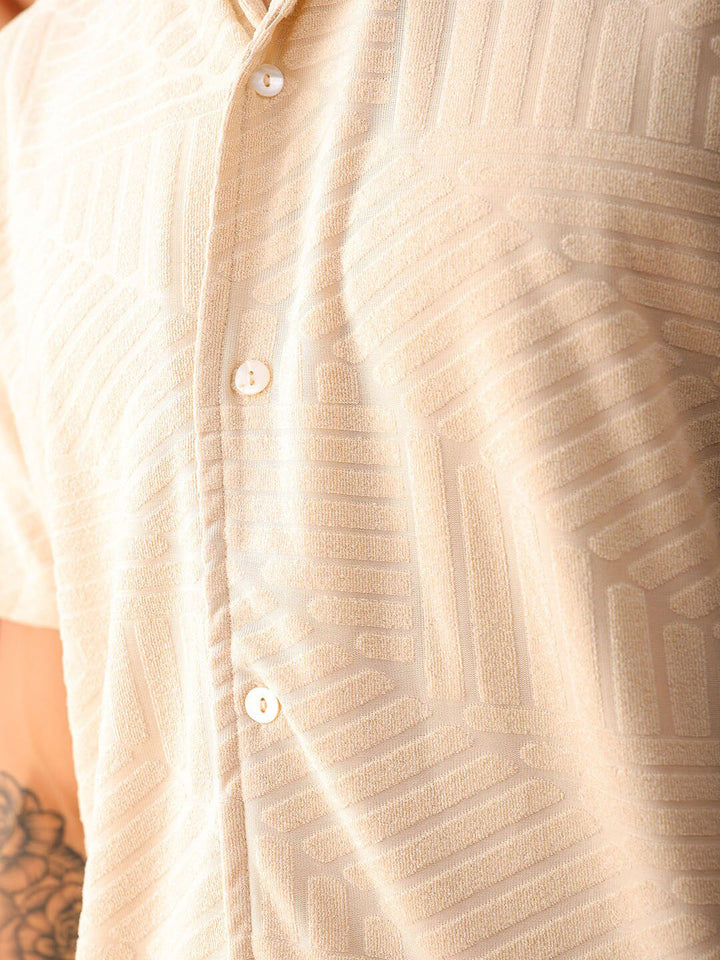 The Indian Garage Co Men Slim Fit Textured Terry Knit Resortwear Shirt