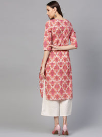 SOJANYA Women Peach-Coloured & Pink Printed Straight Kurta