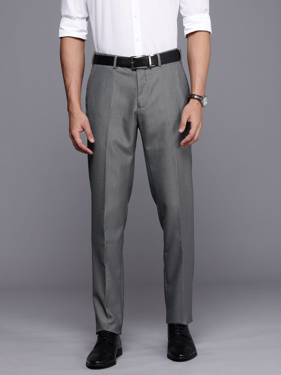 Raymond Men Self Design Textured Slim Fit Formal Trousers