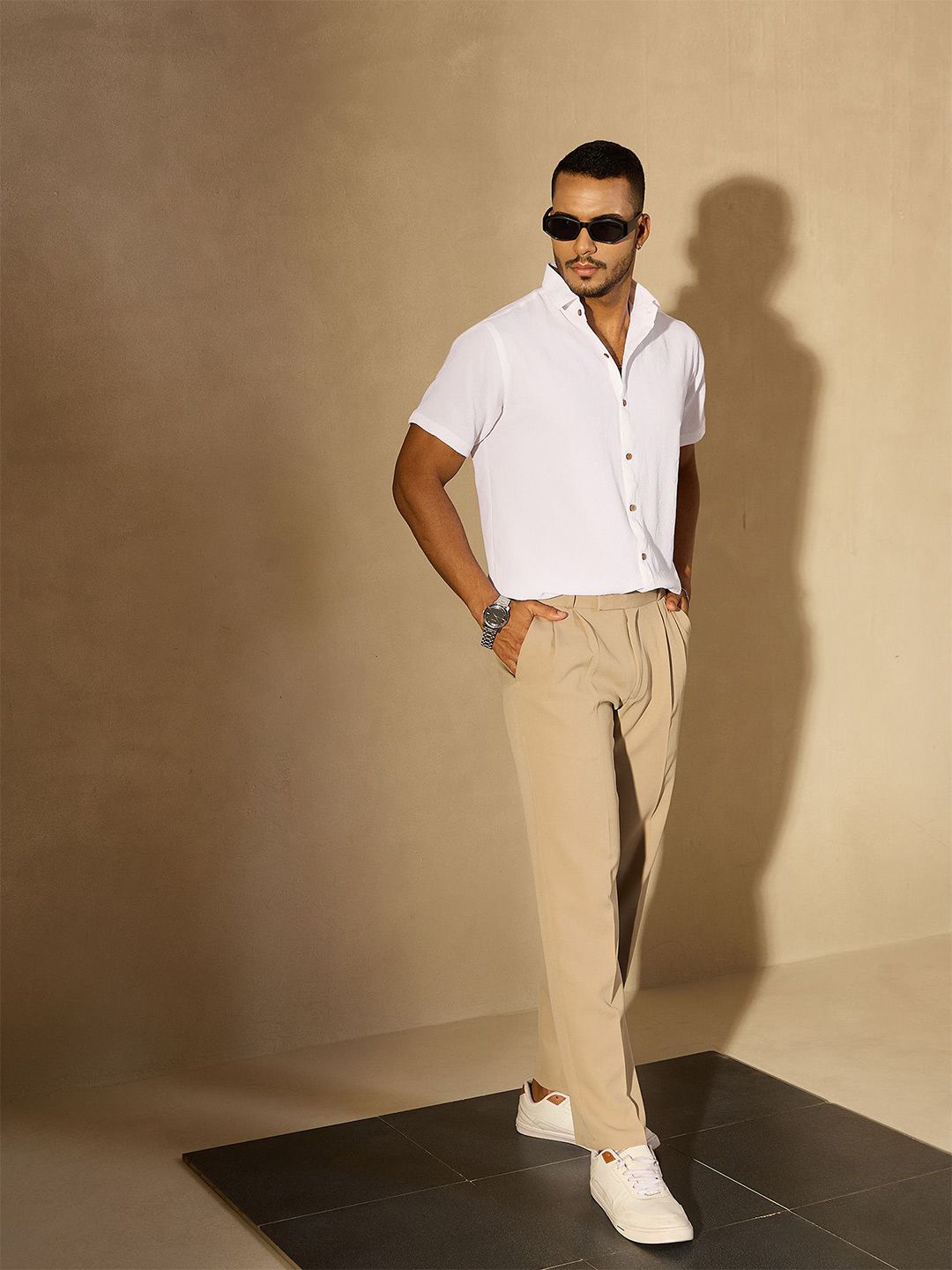 DENNISON Men Solid Spread Collar Oversized Smart Casual Shirt