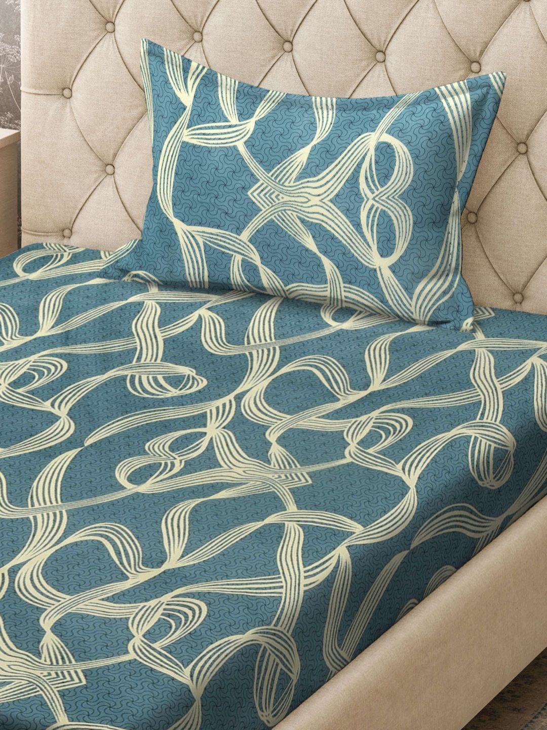 KLOTTHE Green & Yellow Printed 300TC Dilengkapi Cadar Bujang & Sarung Bantal