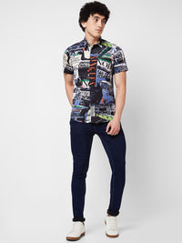 SPYKAR Spread Collar Short Sleeves Graphic Printed Cotton Casual Shirt