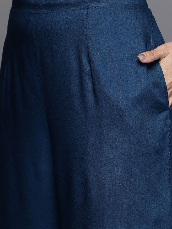 Libas Women Blue Embroidered Kurta with Palazzos & Dupatta