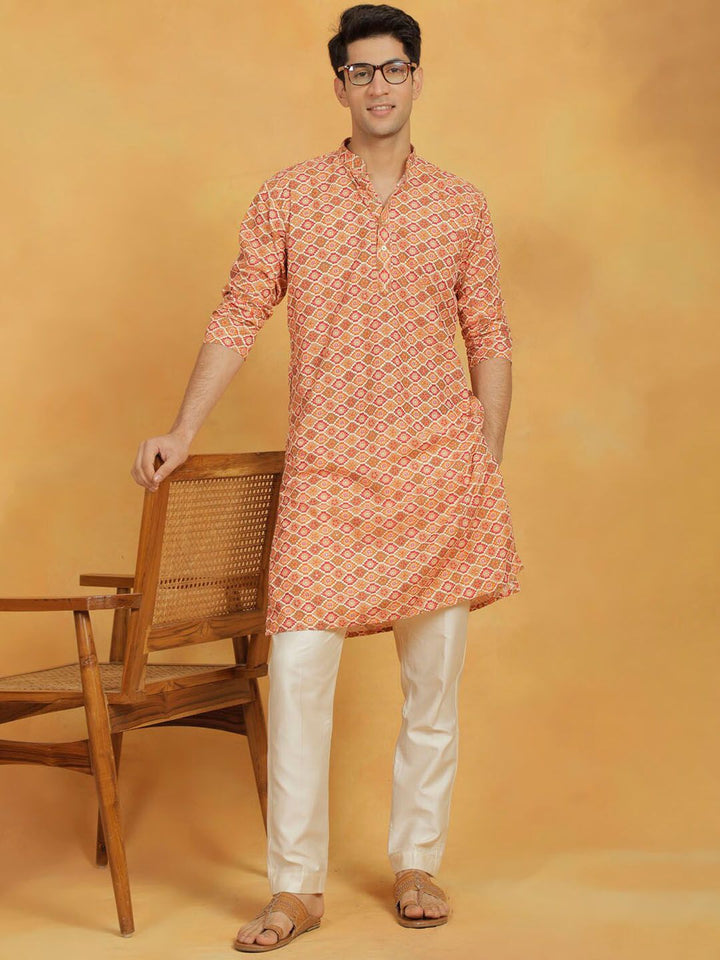 VASTRAMAY Ethnic Motifs Printed Thread Work Straight Kurta with Pyjamas