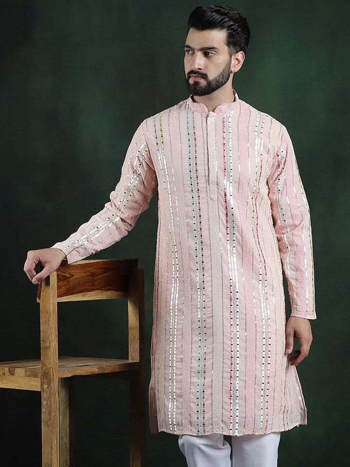 SOJANYA LUXE Labuci Kolar Mandarin Berjalur Georgette Kurta Lurus