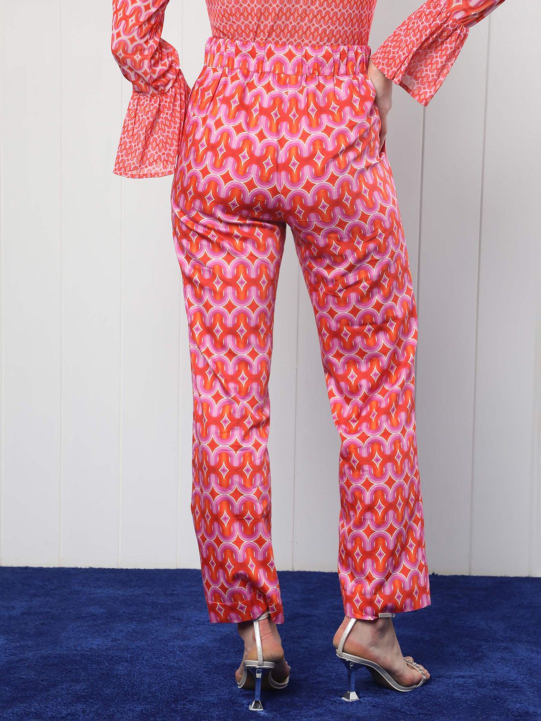 RAREISM Women Geometric Printed Slim Fit Pure Cotton Trousers