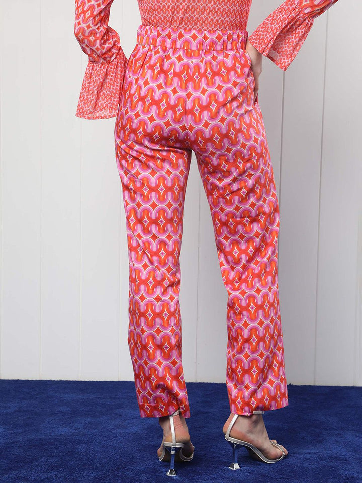 RAREISM Women Geometric Printed Slim Fit Pure Cotton Trousers