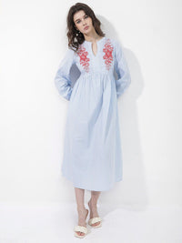Rareism Striped Fit & Flare Cotton Midi Dress