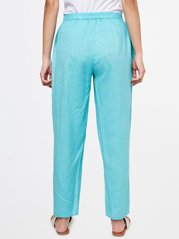 Global Desi Women Blue Straight Fit Trousers