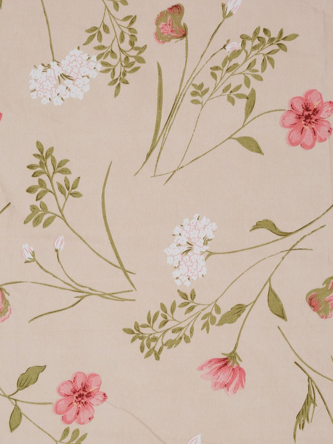 HOSTA HOMES Pink & Green Floral 210 TC Flat Cotton Single Bedsheet & 1 Pillow Cover