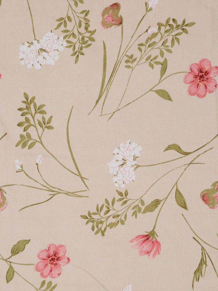 HOSTA HOMES Pink & Green Floral 210 TC Flat Cotton Single Bedsheet & 1 Pillow Cover