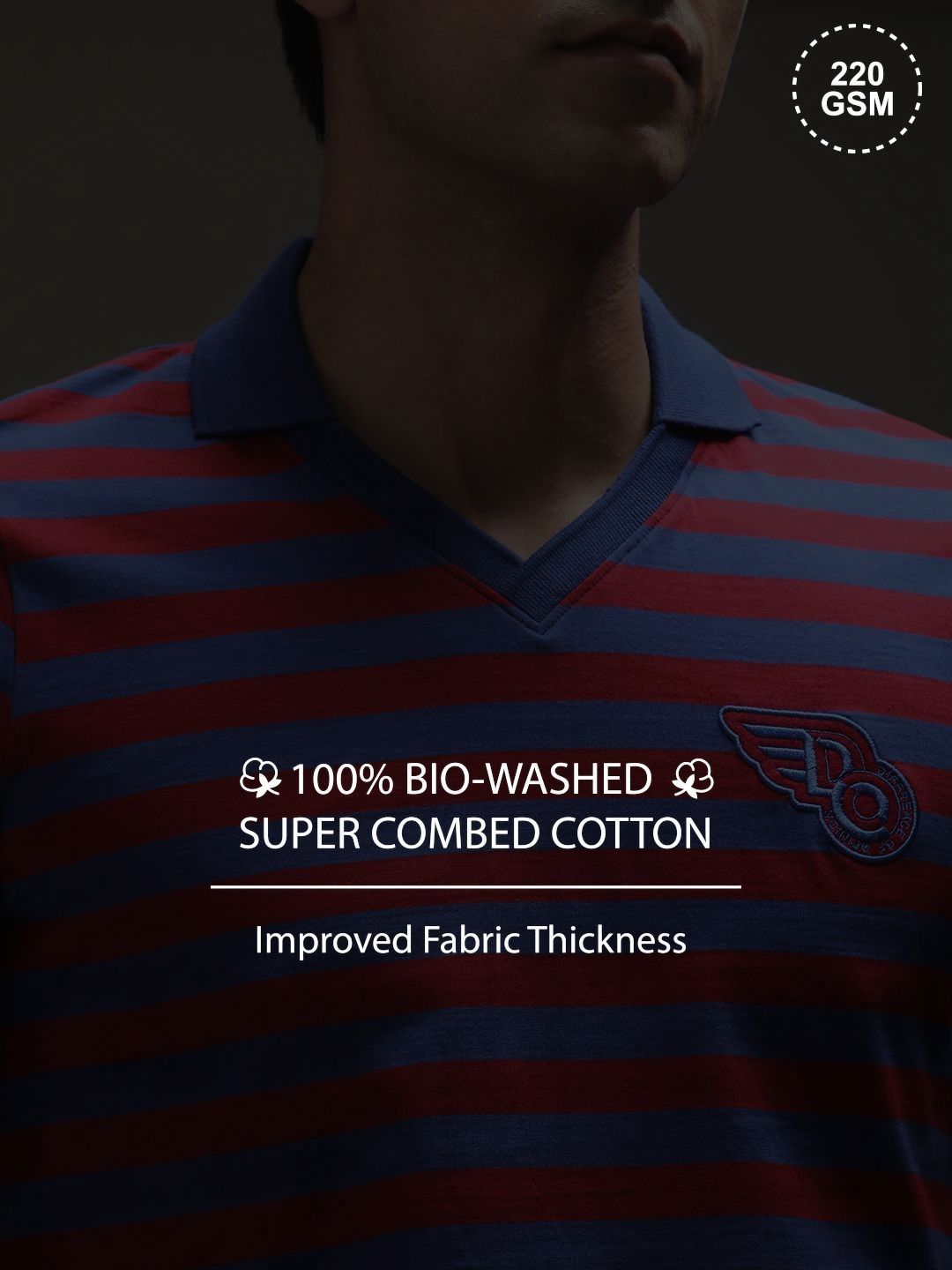 Difference of Opinion Men Striped Polo Collar Cotton T-shirt