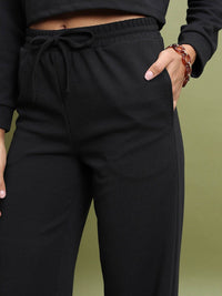 Tokyo Talkies Black Round Neck Crop Top & Trousers