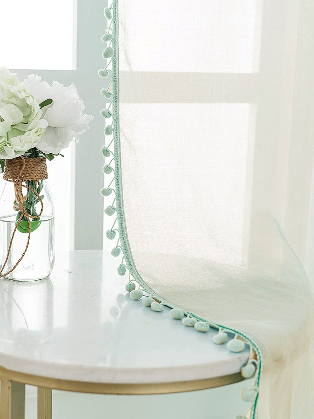 URBAN SPACE Green 2-Piece Sheer Window Curtains