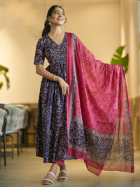 KALINI Floral Printed V-Neck Anarkali Kurta With Trousers And Dupatta