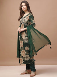 KALINI Floral Printed Empire Sequinned Kurta With Trousers & Dupatta