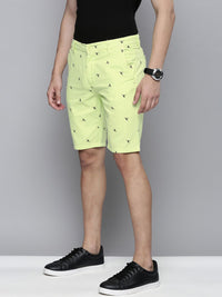 The Indian Garage Co Men Lime Green Printed Slim Fit Chino Shorts