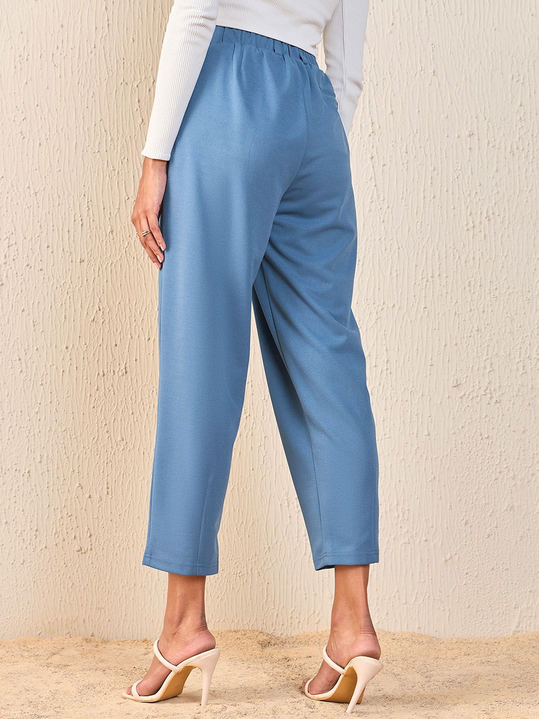 SASSAFRAS Women Blue Tapered Fit High-Rise Peg Trousers