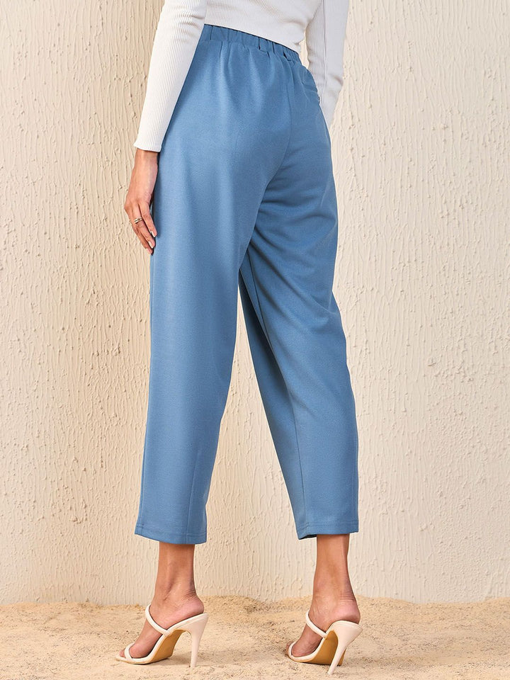 SASSAFRAS Women Blue Tapered Fit High-Rise Peg Trousers