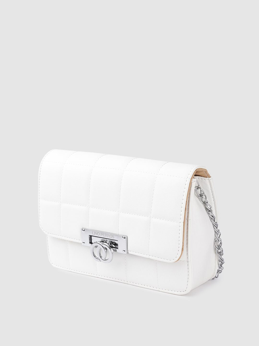 Lino Perros Women Off White Solid Quilted Structured Sling Bag