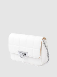 Lino Perros Women Off White Solid Quilted Structured Sling Bag