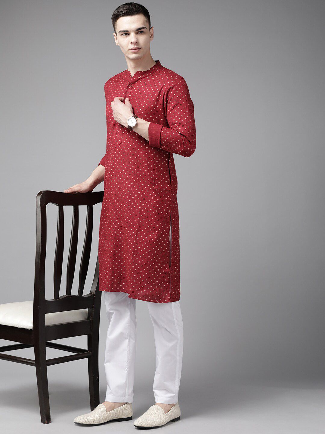 See Designs Mandarin Collar Ethnic Motifs Printed Straight Cotton Kurta