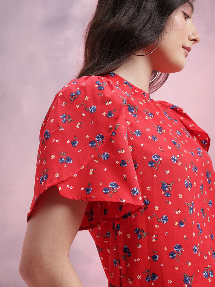 DressBerry Floral Print Tulip Sleeve Top