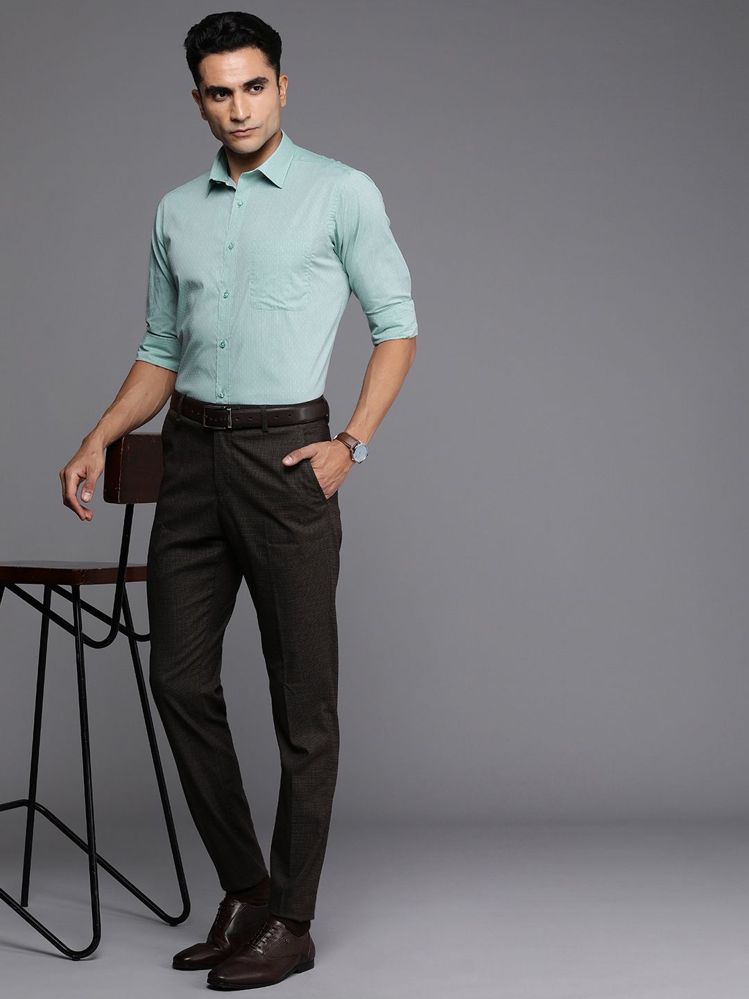 Raymond Pure Cotton Self Design Slim Fit Textured Formal Shirt