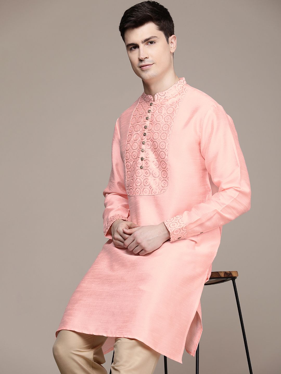 House of Pataudi Ethnic Motifs Yoke Design Sequinned Jashn Kurta