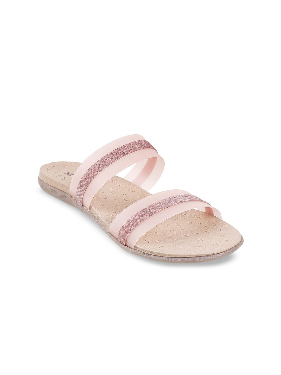 Mochi Women Peach-Coloured Striped Flats