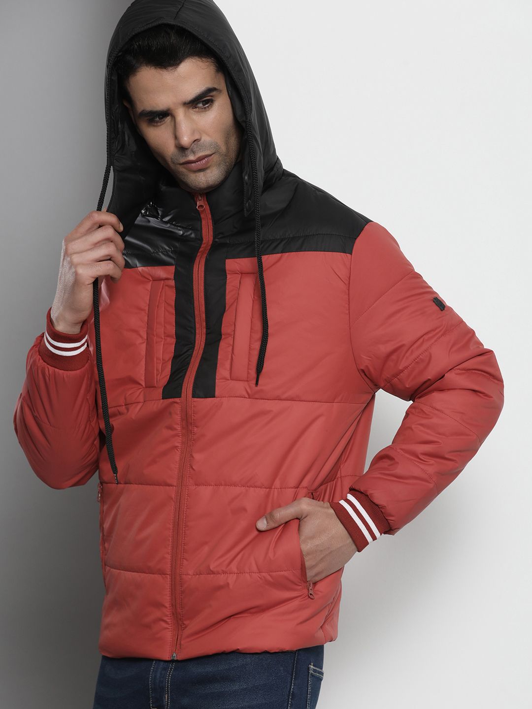The Indian Garage Co Men Colourblocked Detachable Hood Padded Jacket