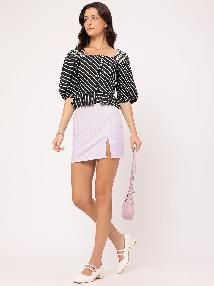 DressBerry Muted Grunge Striped Ruffled Top