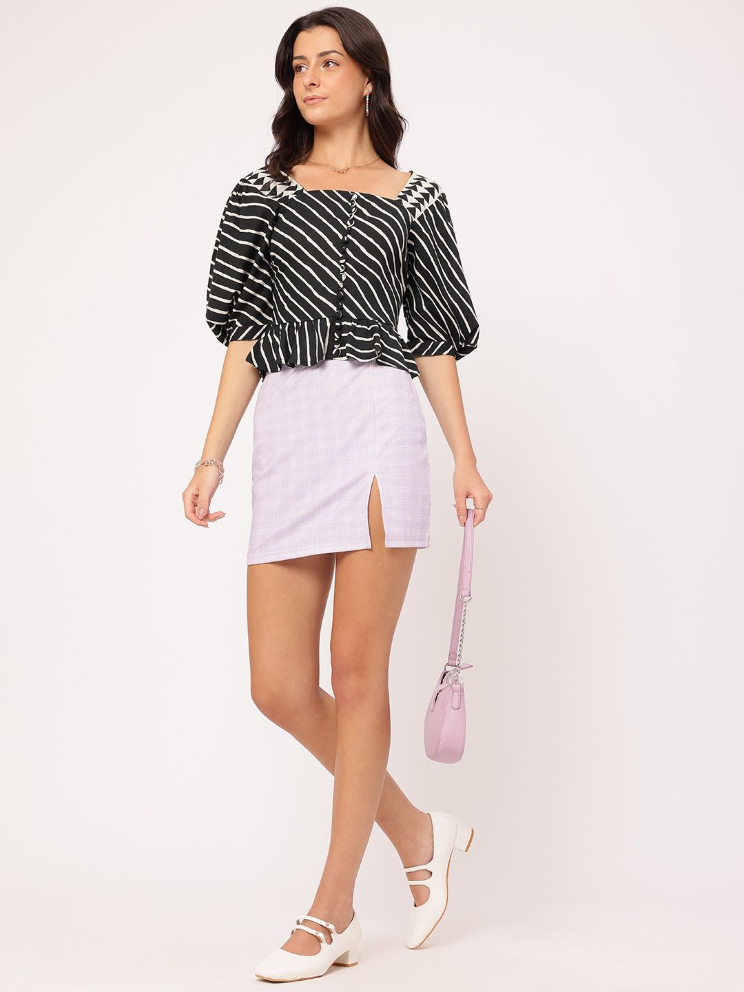 DressBerry Muted Grunge Striped Ruffled Top