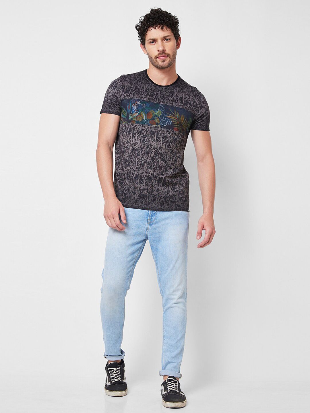 SPYKAR Typography Printed Cotton Slim Fit T-shirt
